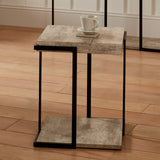 Jersey Concrete Effect Wood Veneer and Black Metal Side Table 42cm&nbsp;
