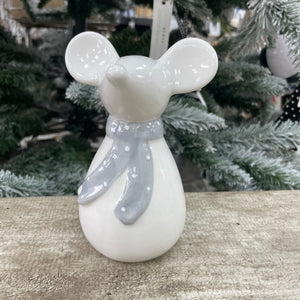 Christmas Ceramic Standing Mouse with Grey Scarf - Available in 2 sizes; 10cm & 14cm