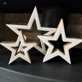 Standing Wooden White Enamel Stars set of 3