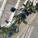 Blueberry, white berries, Thistle Branch with green Eucalyptus leaves Garland L130cm