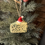 Fun Christmas ceramic Hanging Decoration
Block of Stilton Cheese wearing a Santa's hat 5.7cm