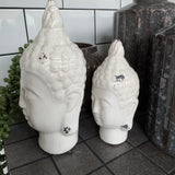 Distressed White Ceramic Buddha Heads - 2 sizes