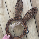 Rattan Hanging Rabbit Ear Wreath with Bow 44cm