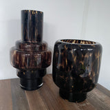 Black & Amber Tortoise Shell Effect Glass Vases Available in two styles - Round & Stepped tall