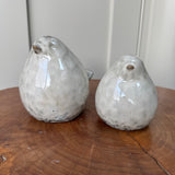 Cream &amp; mottled glazed Porcelain Decorative Bird&nbsp;
Available in two sizes - Medium 10.4cm &amp; Large 13.4cm