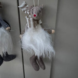 Fabric Hanging Mouse in Tutu 18cm - Grey & Taupe