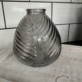 Smokey Grey Glass Vase Leaf pattern H13 x Dia 11cm