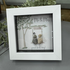 Mini Framed Pebble Art - White block square frame 12.5cm
'Mr &amp; Mrs Forever starts today'' PPMW47