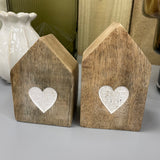 Mango Wood House with Embossed White Heart - 2 sizes