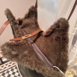 Faux suede Shoulder Bag with trim detail - Chocolate