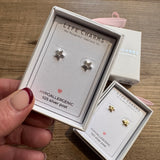Life Charms the Thoughtful Jewellery Co.
Silver plated stud hypoallergenic Earrings collection;
Sparkling Dainty Star design E244S