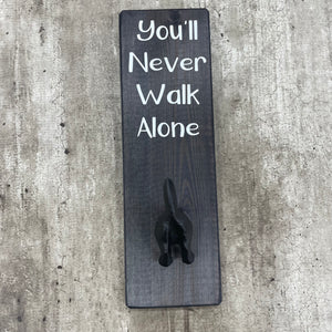Made in the UK by Giggle Gift Co Wooden L29.5cm Hanging Quotable Frame with a dog tail metal hook; 'You'll Never Walk Alone'