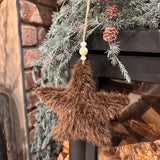 Faux fur Neutral hanging Stars 17cm decorations - 3 colours