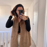 Faux Fur Long Gilet - Linen