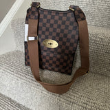 Faux Leather Slim Body Bag - Brown/Black chequered