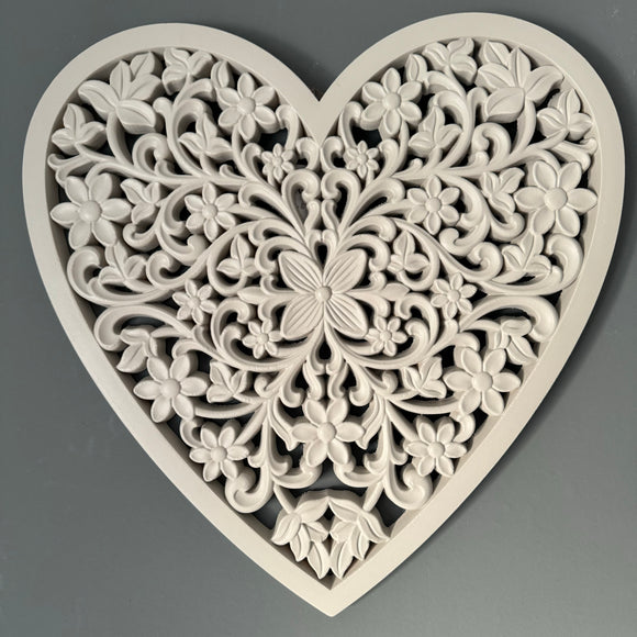 Light Grey Heart Shaped Carved Panel 45cm