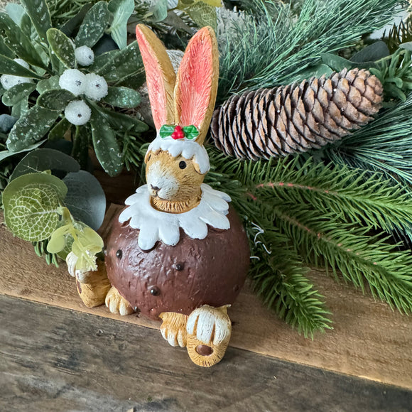 Christmas Ruth Rabbit Figure in a Christmas Pudding 12cm