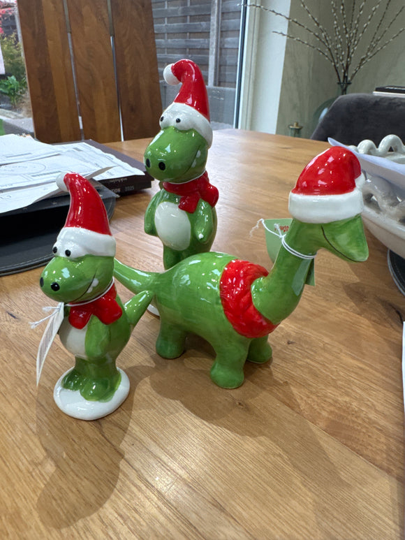 Christmas Ceramic Dinosaur Decorations wearing santa hats - 3 styles