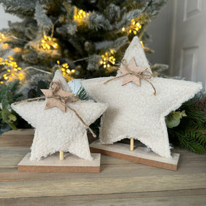 Sherpa Cream Star on wooden base - small