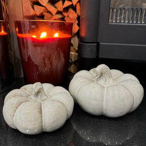 Beige Mottled Ceramic Pumpkins - Large