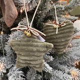Plush sage green ribbed corduroy Christmas hanging decorations
Available in two styles - Heart or Star shaped 12cm