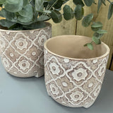 Neutral tone Round circle pattern Plant Pots
Available in two sizes; Medium H12.5cm &amp; Large H15.5cm