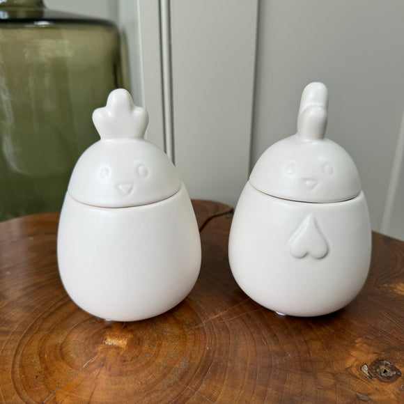 Matte White Small Egg Jars - Hen or Rooster