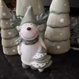 Ceramic White & Green Reindeer with Tree - 2 sizes