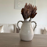 Off White Distressed Ceramic Roman Jug with twisted handles H29cm