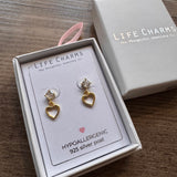 Life Charms the Thoughtful Jewellery Co.
Silver plated stud hypoallergenic Earrings collection;
Open Heart Drop Gold Stud Design E216G