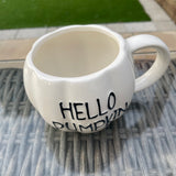 White Pumpkin Mug 14cm with the quote in black text 'Hello Pumpkin'