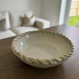 Off White / Cream Large 40cm Bowl with twisted rope detail round the rim