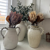 Neutral Glazed Vase with Twist rope-style handles H34cm