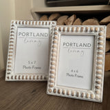 Whitewashed Wooden beaded design Photo Frames with a neutral distressed tone

Two sizes - Small 6x4cm &amp; Large 7x5cm&nbsp;