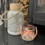 Christmas frosted glass hurricane with snowy scene