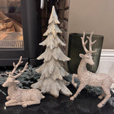 Elegant textured glitter Christmas tree with jagged branch tiers covered in champagne glitter shimmer finish H45cm