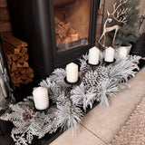 Large L100cm Frosted pine & pinecone 5 candleholder
