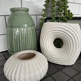 White Ribbed Abstract Ceramic Vase H17.5cm