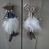 Fabric Hanging Mouse in Tutu 18cm - Grey & Taupe