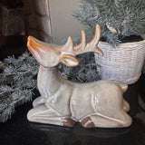 Ceramic glazed Fawn Brown sitting Reindeer H17cm