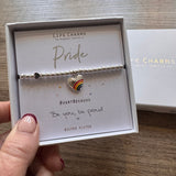Life Charms the Thoughtful Jewellery Co.
Just Because Silver plated Bracelet Collection;
Quote&nbsp;- Pride, be you, be proud x
Charm - Heart embellished with enamel rainbow LC236