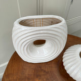 White Ribbed Abstract Ceramic Vase H17.5cm