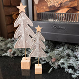 Small Natural Taupe Felt Tree with white dots &amp; wooden star on top with a slim gold rod and square Wooden Base
Available in 2 sizes: Small 21cm &amp; Large 28cm