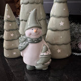 Ceramic White & Green Snowman with Tree - 2 sizes