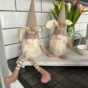 Sitting Fabric Bunny Brown Gonks with dangly legs 45cm Available in 2 body colours - Grey or Pink 