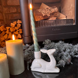 White ceramic glazed Gazing Reindeer Candle holder H10cm