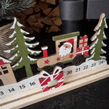 Long Wooden Advent Calendar with Train in snow scene