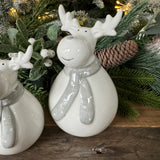 White Ceramic Reindeers with Grey Scarf - Large