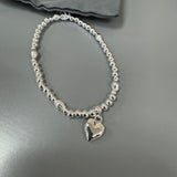 Eliza Gracious - Stretch Ball Bead Bracelet with heart Charm - Silver