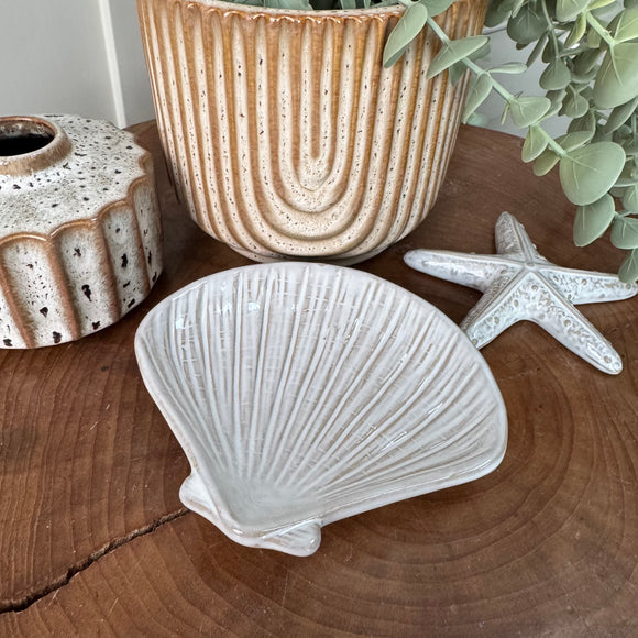 Coastal Collection - Small Off-white/neutral Porcelain Shell-shaped Dish 13cm